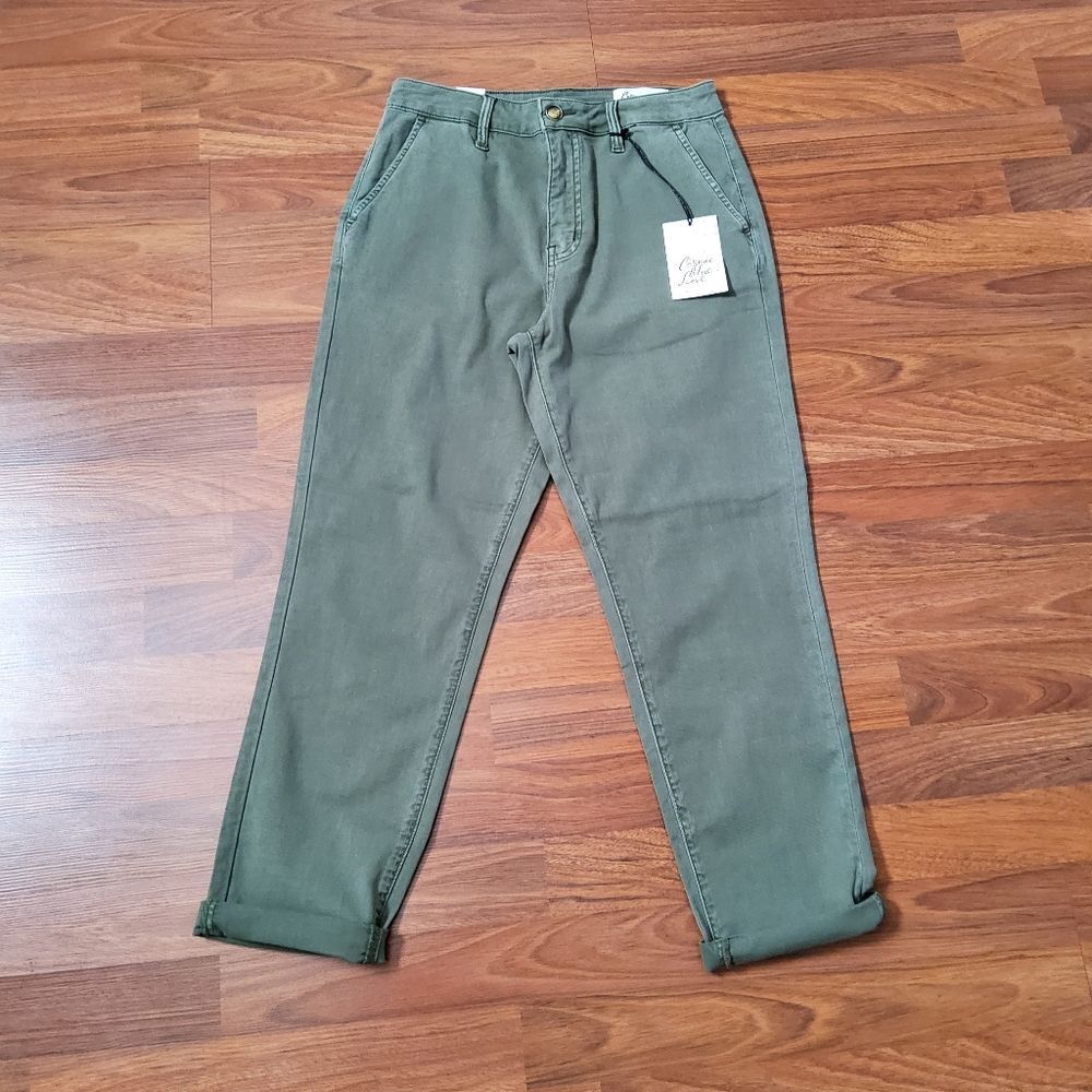 NWT Cosmic Blue Love Command Crop Ankle High Waist Pants Size 28 Olive Green
